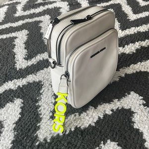 Michael Kors White Medium Leather Neon Logo Tape Crossbody Bag (Without strap)